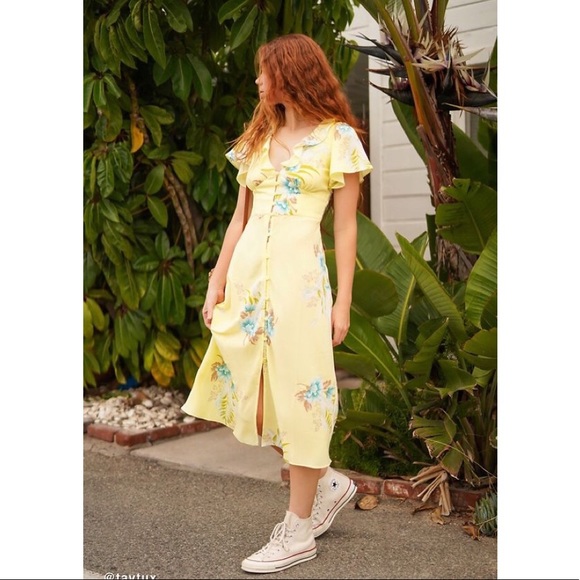 floral button front midi dress